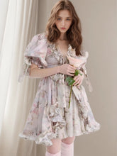 Robe mini princesse imprimée à manches bouffantes